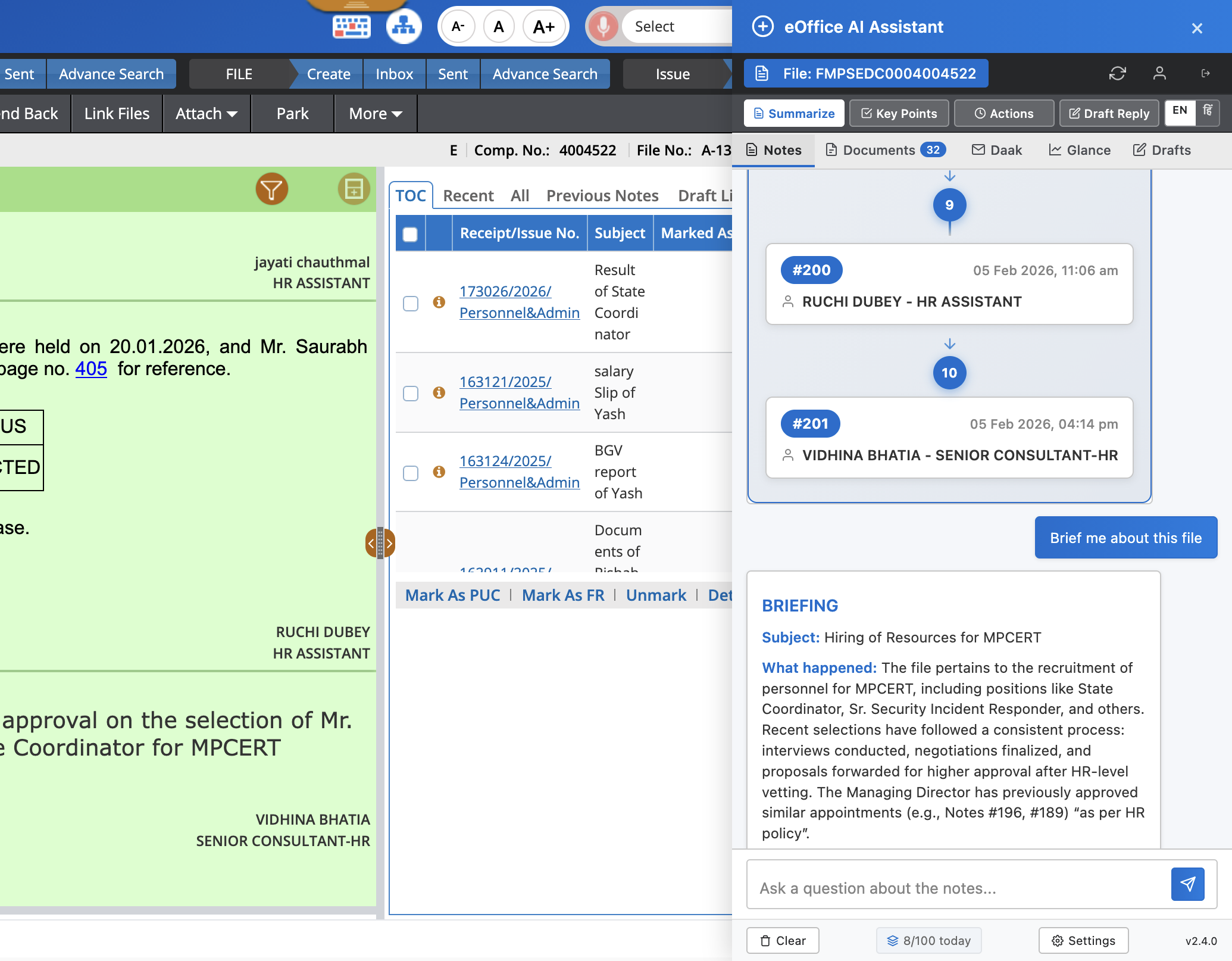 Rachayita AI Labs Extension - AI Briefing with eOffice